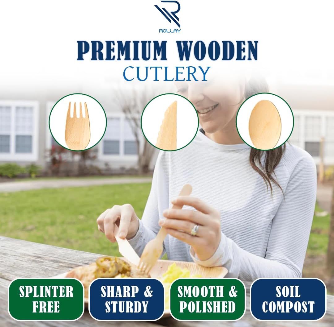 360 PCS Disposable Wooden Cutlery Set - Biodegradable Cutlery Set with Wooden Spoons, Forks, and Knives - Compostable Cutlery Wooden Utensils for Parties, Camping, and Picnic