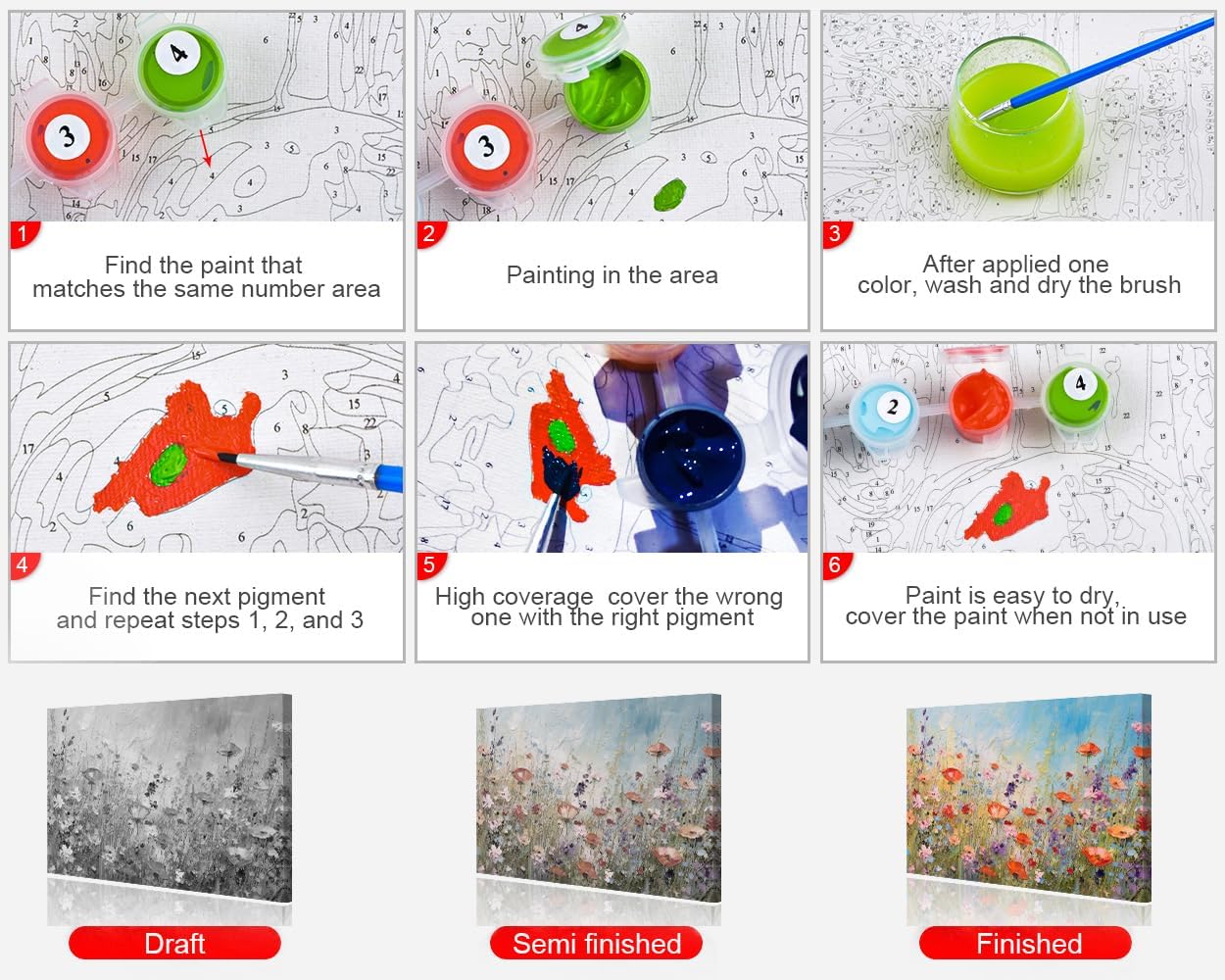 Abstract Flowers Paint by Numbers for Adults DIY Paint by Number Kits on Canvas Acrylic Painting by Numbers with Brushes Canvas Gifts Art Crafts for Home 16&#x22;x20&#x22;(Frameless)