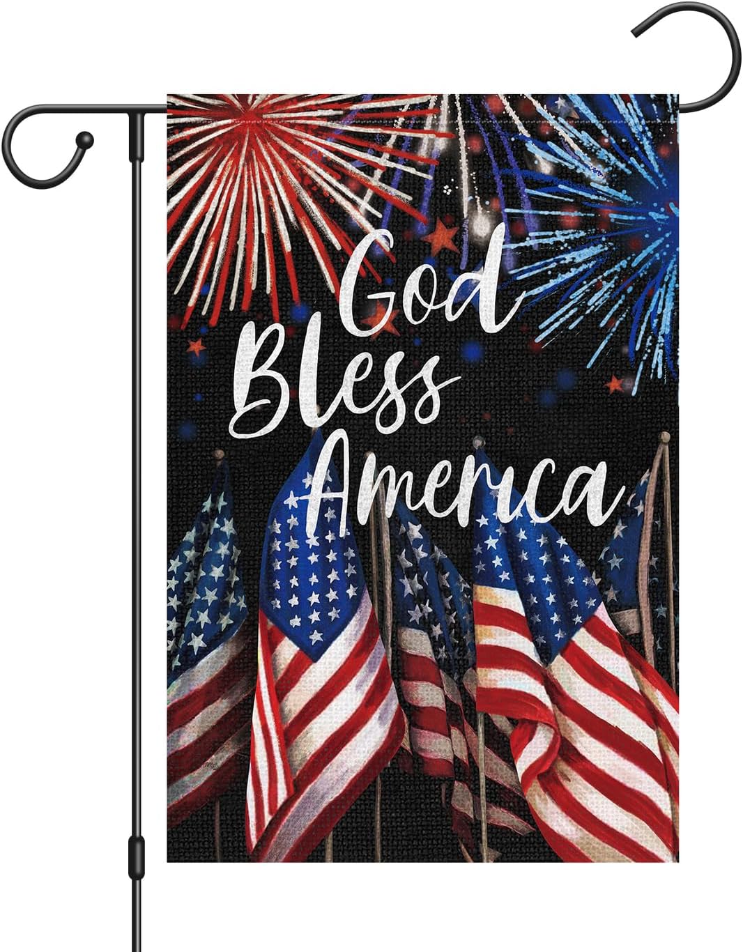4th of July Garden Flag – 12x18 Inch Double-Sided Small Burlap Flag with Patriotic Fireworks Design for Memorial Day, Independence Day, and Outdoor Yard Decor