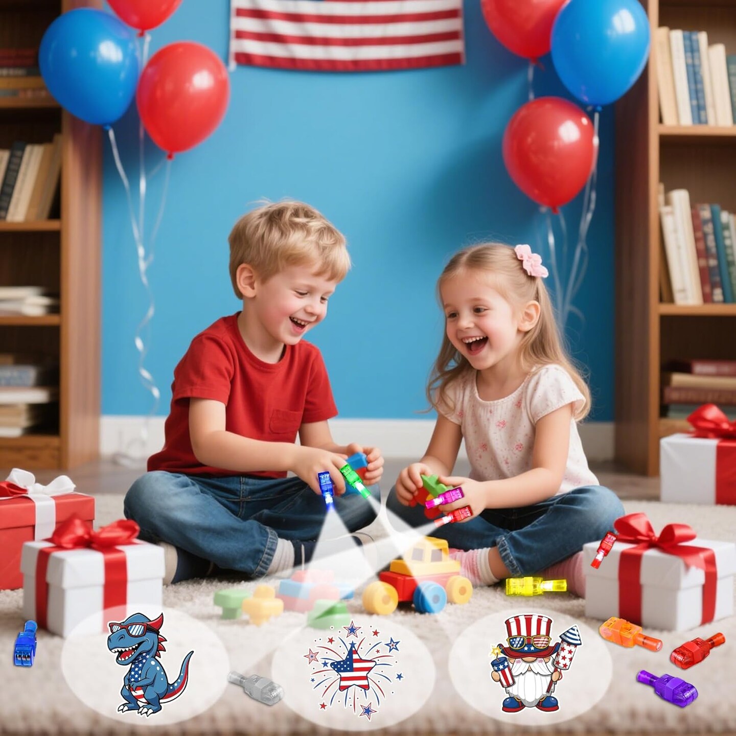 32Pcs 4th of July Light up Accessories, Finger Lights Patriotic Party Favors for Kids Red White and Blue Glow in the Dark Party Supplies for 4th Fourth of July Memorial Day Party Favors Decorations