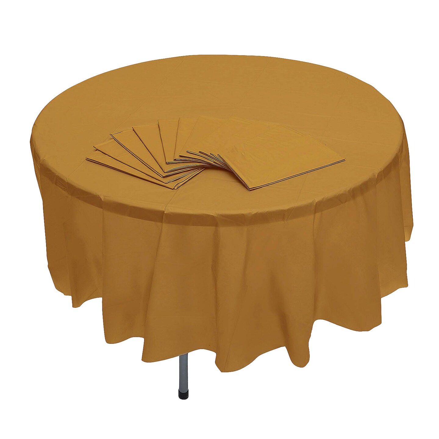 6 Ft. 10" Bulk 12ct Gold Round Disposable Plastic Tablecloths