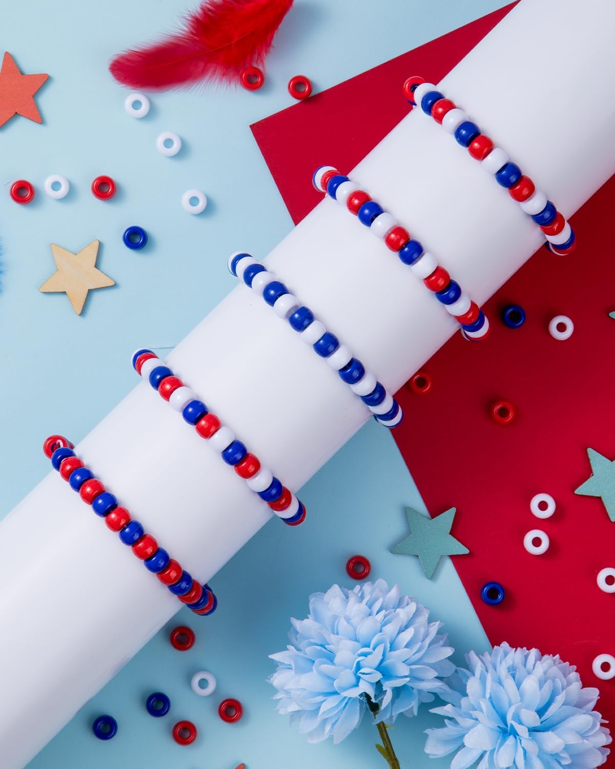 1000+ Pcs Patriotic Pony Beads - Red, White & Blue Kandi Beads for Bracelets & Hair