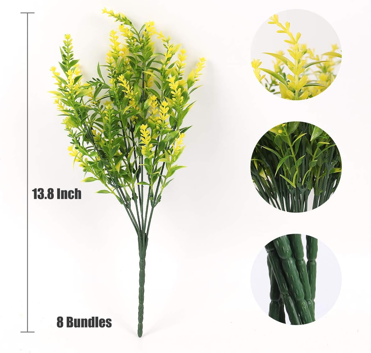 8-Bundle Artificial Lavender Flowers – UV-Resistant Faux Shrubs, Greenery Bushes for Indoor & Outdoor Décor, Garden, Patio, Office, Home Decoration (Yellow)