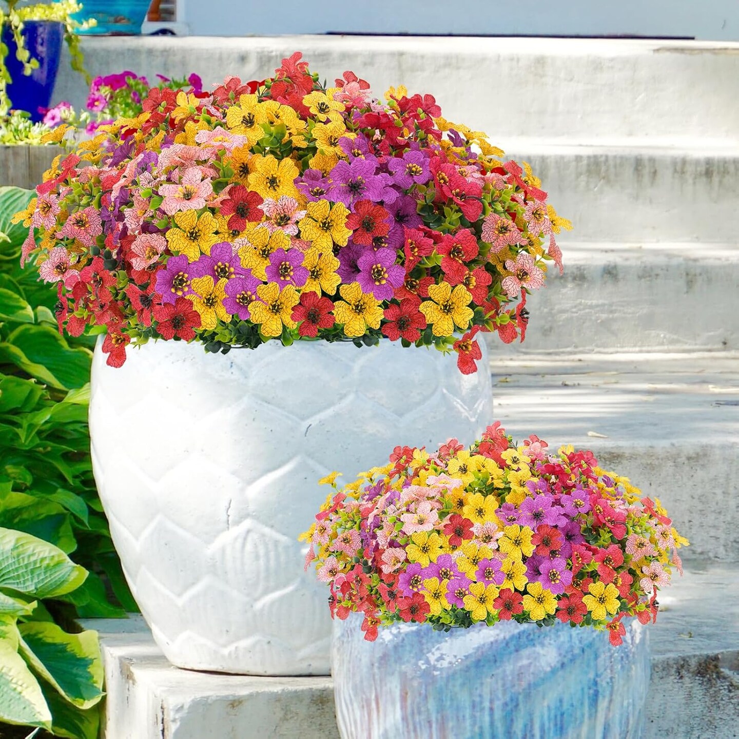 16-Bundle Artificial Flower Set – Colorful Daisy & Eucalyptus Fake Flowers, UV-Resistant for Spring & Summer Decor, Weddings, Home, Windows, and Outdoor Arrangements