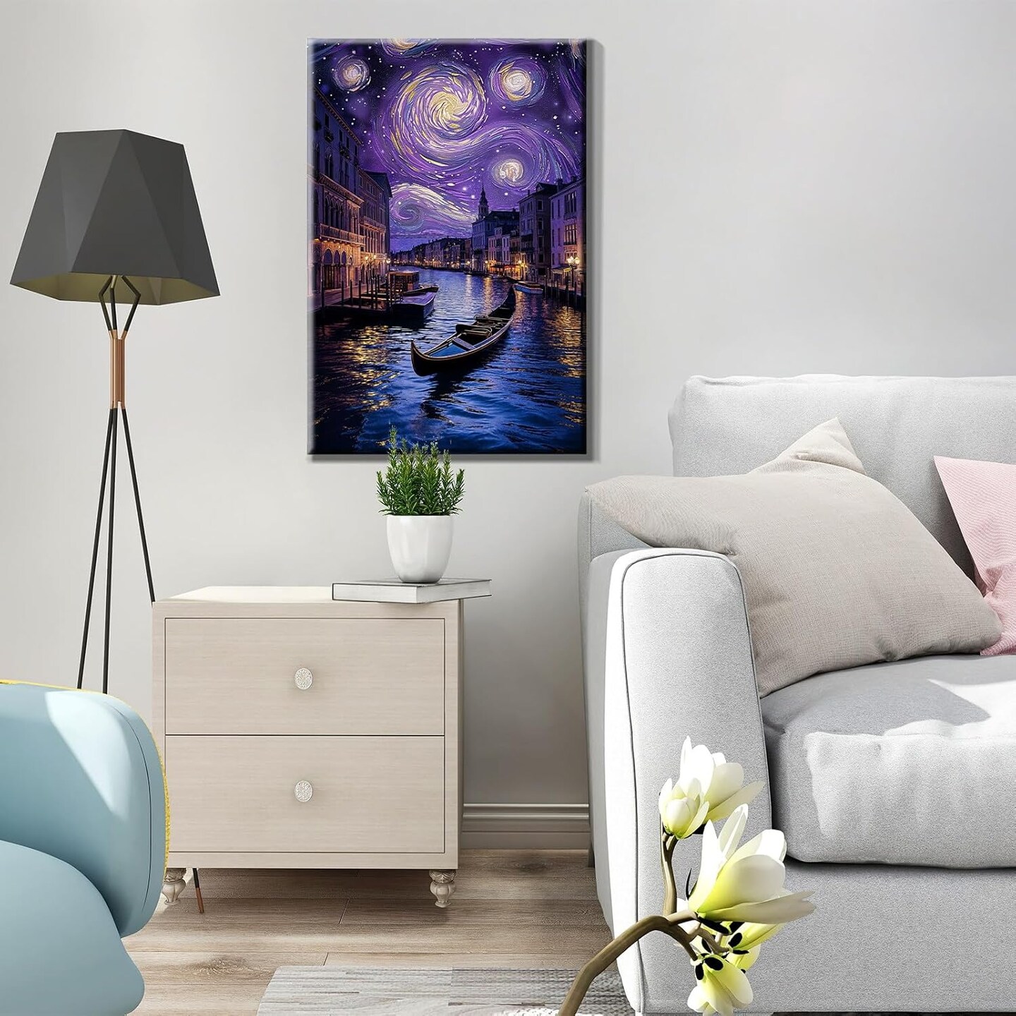 Paint by Numbers Kit for Adults with Frame, Starry Night Paint by Numbers with Easel, DIY Town River Boat Paint by Numbers Landscape for Home Wall Decor