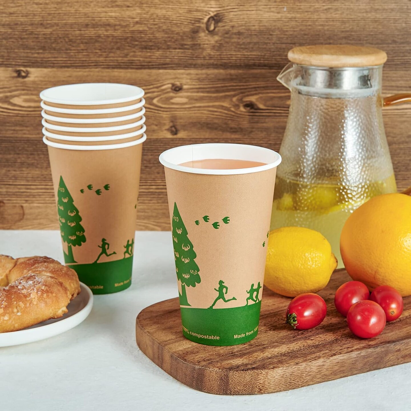 210 Count 16 oz Paper Cups, 100% Compostable Paper Coffee Cups with PLA Lined, Disposable Biodegradable Hot Paper Cups for Party, Picnic, Travel, and Events