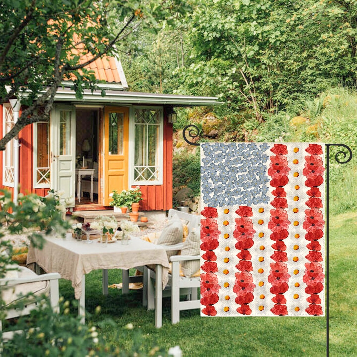 Myosotis Poppy Memorial Day Garden Flag 12x18 Inch Double Sided Outside, Patriotic American Flag Yard Outdoor Decoration