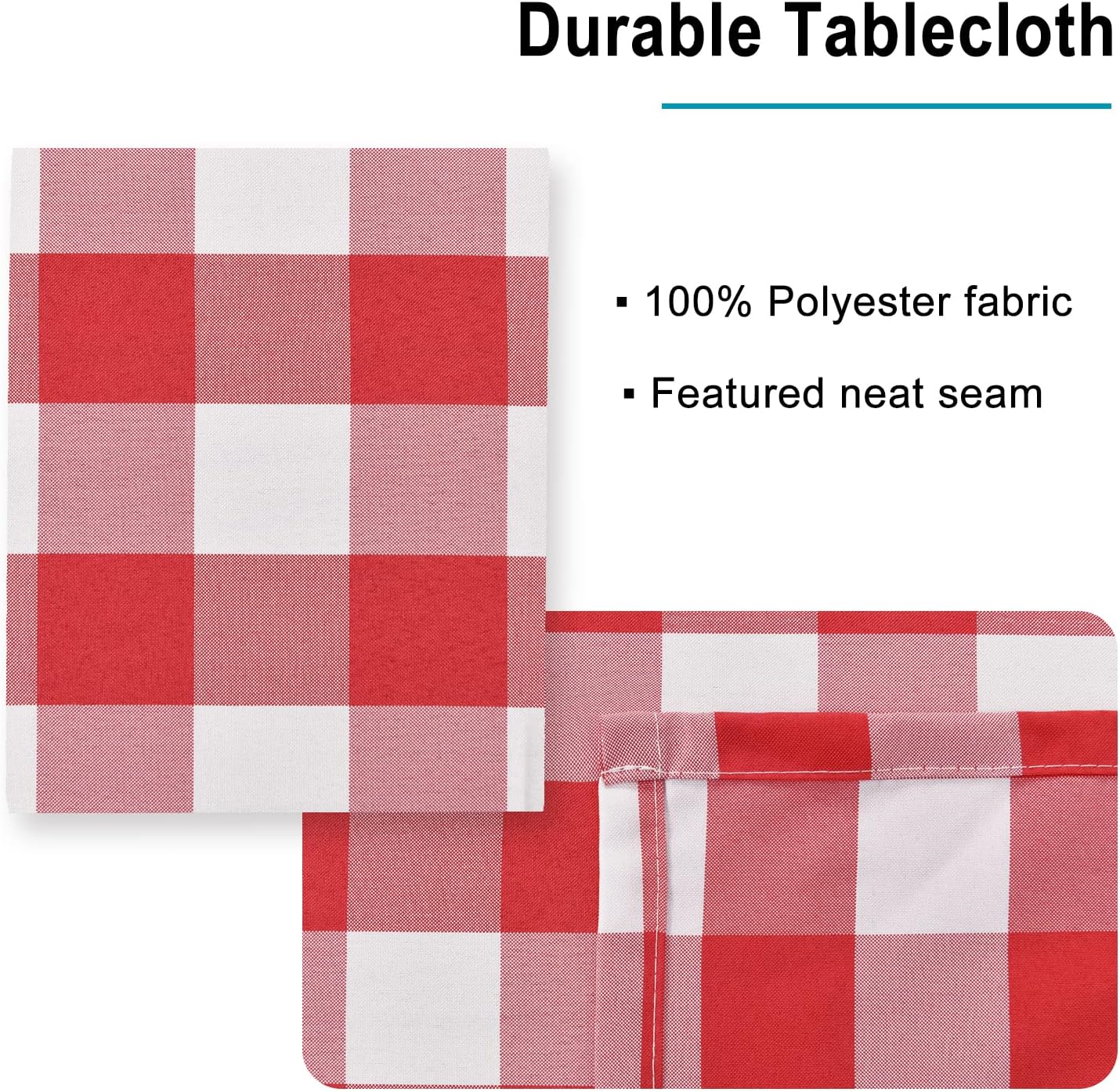 Red and White Checkered Rectangle Tablecloth – Stain-Resistant, Waterproof & Washable Plaid Table Cover for Picnic, Holiday Dinners and Kitchen, 60 x 120 Inches