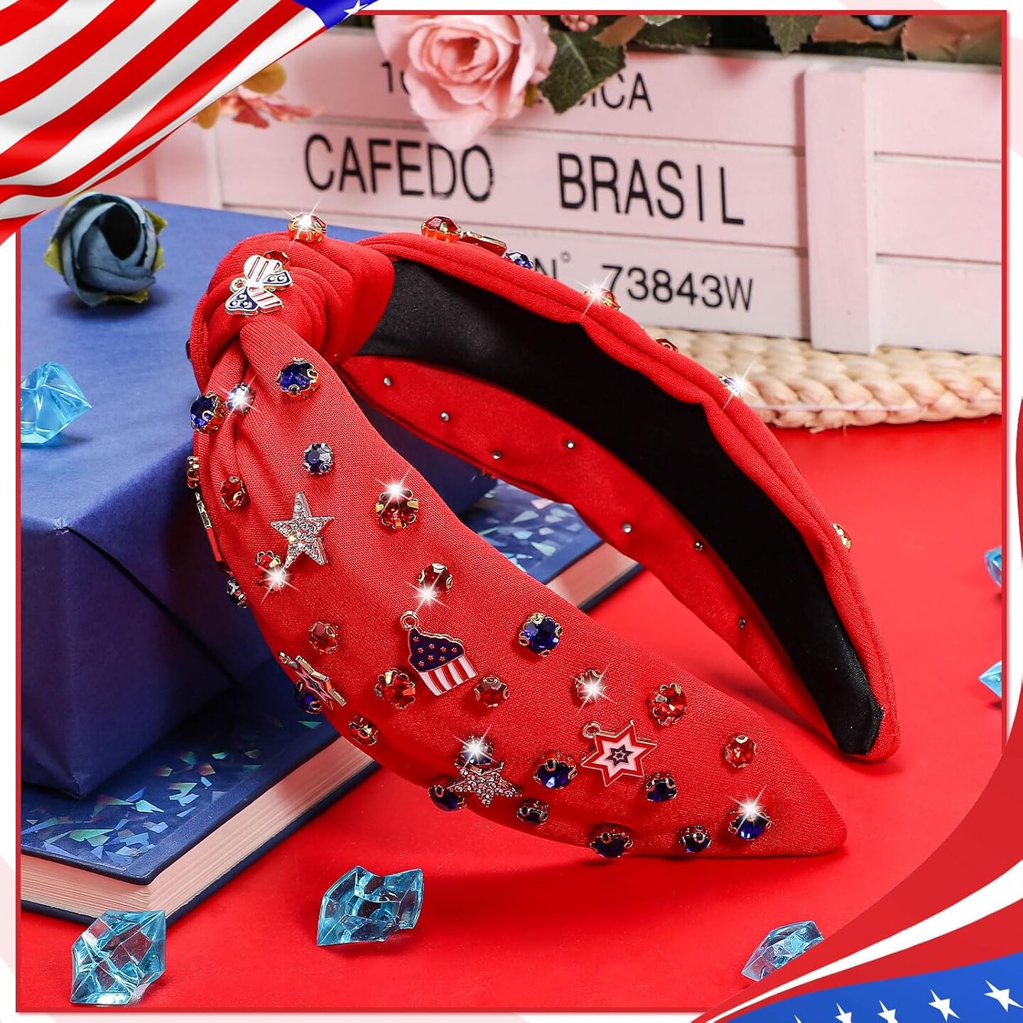 4th of July Headband, American Flag Headbands for Women Girls Independence Day Knotted Headband Patriotic Hair Accessories Gifts