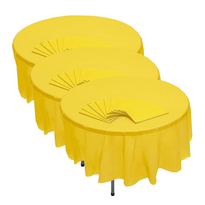 82&#x22; Bulk Set of 12 Yellow Disposable Round Plastic Tablecloths Banquet-Style