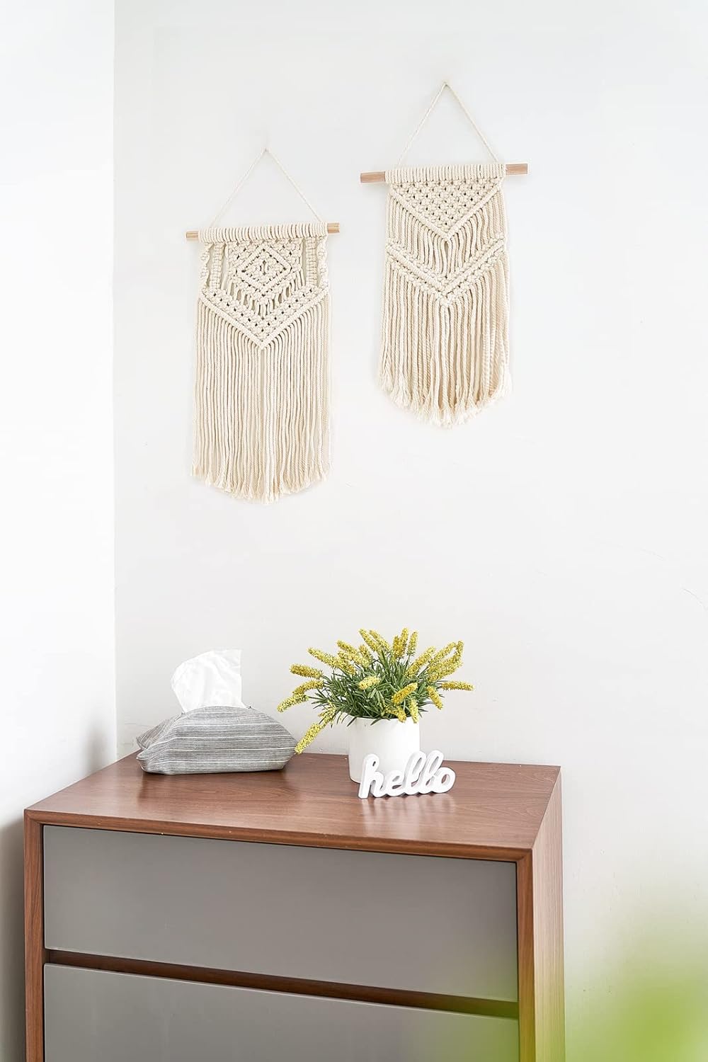 2 Pcs Macrame Wall Hanging Small Woven Tapestry Wall Art Decor - Beautiful for Boho Home Decor, Apartment, Nursery, Party Decorations, 16.5&#x22; L x 10&#x22; W and 17.5&#x22;x 10&#x22;W, Small