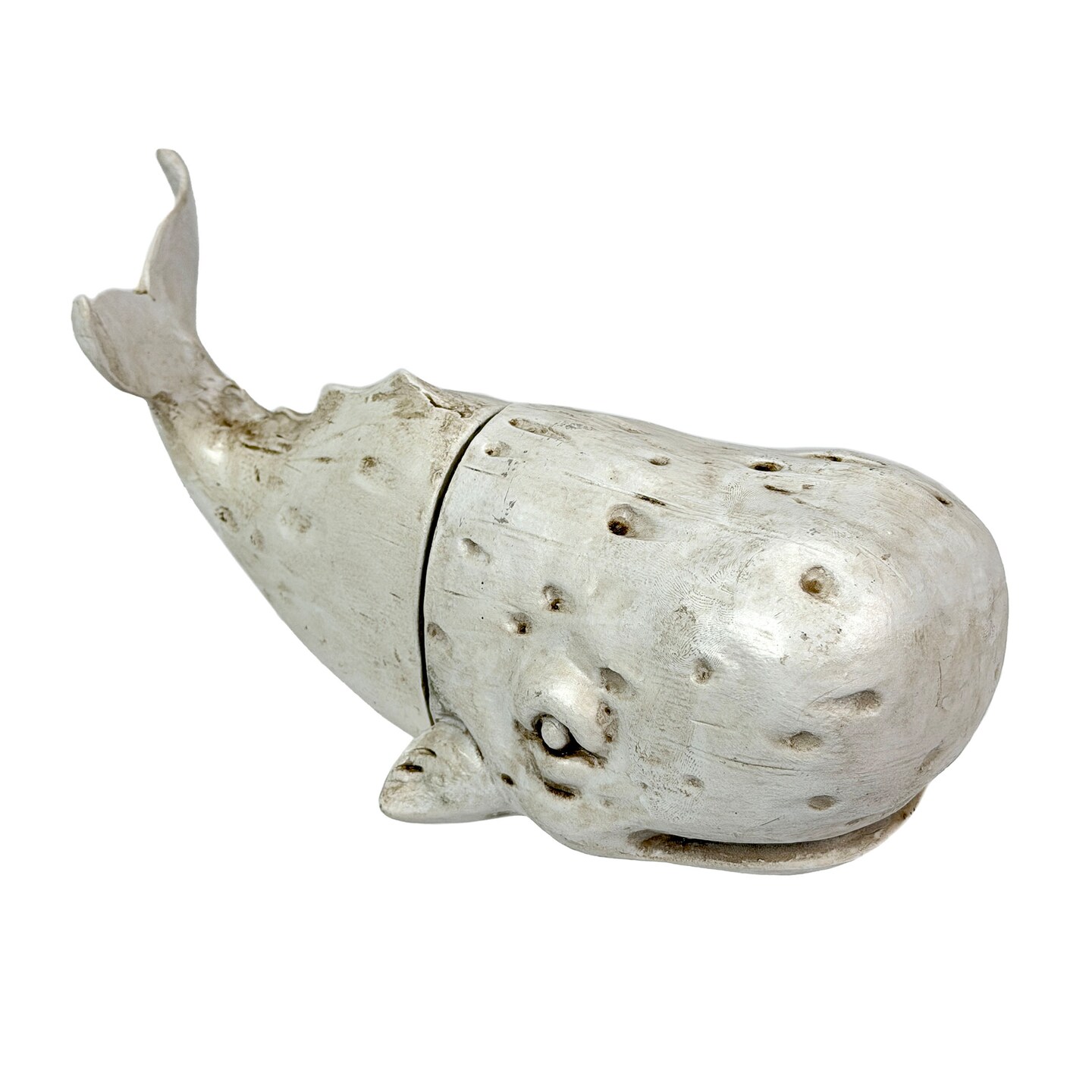 Sperm Whale Head & Tail Resin Bookend Set 10 inch Weathered Off White Coastal