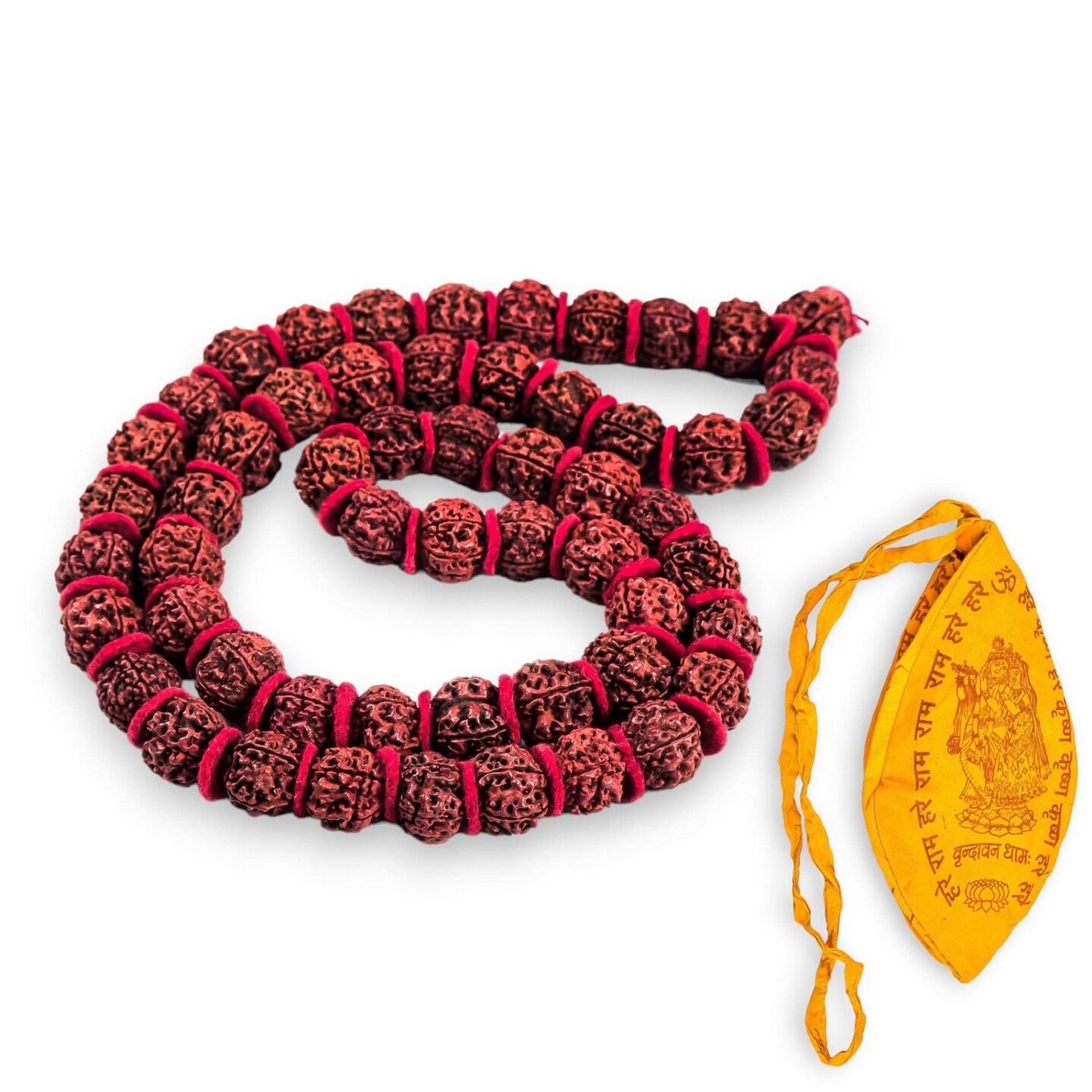Certified Rudraksha Kantha Mala + Japa Bag Gaumukhi 5 Face (panchmukhi) Himalayan Authentic Genuine Rudraksh Rosary Garland Jaap Religious Tibetan Mala Beads Necklace - Puja Yoga Meditation