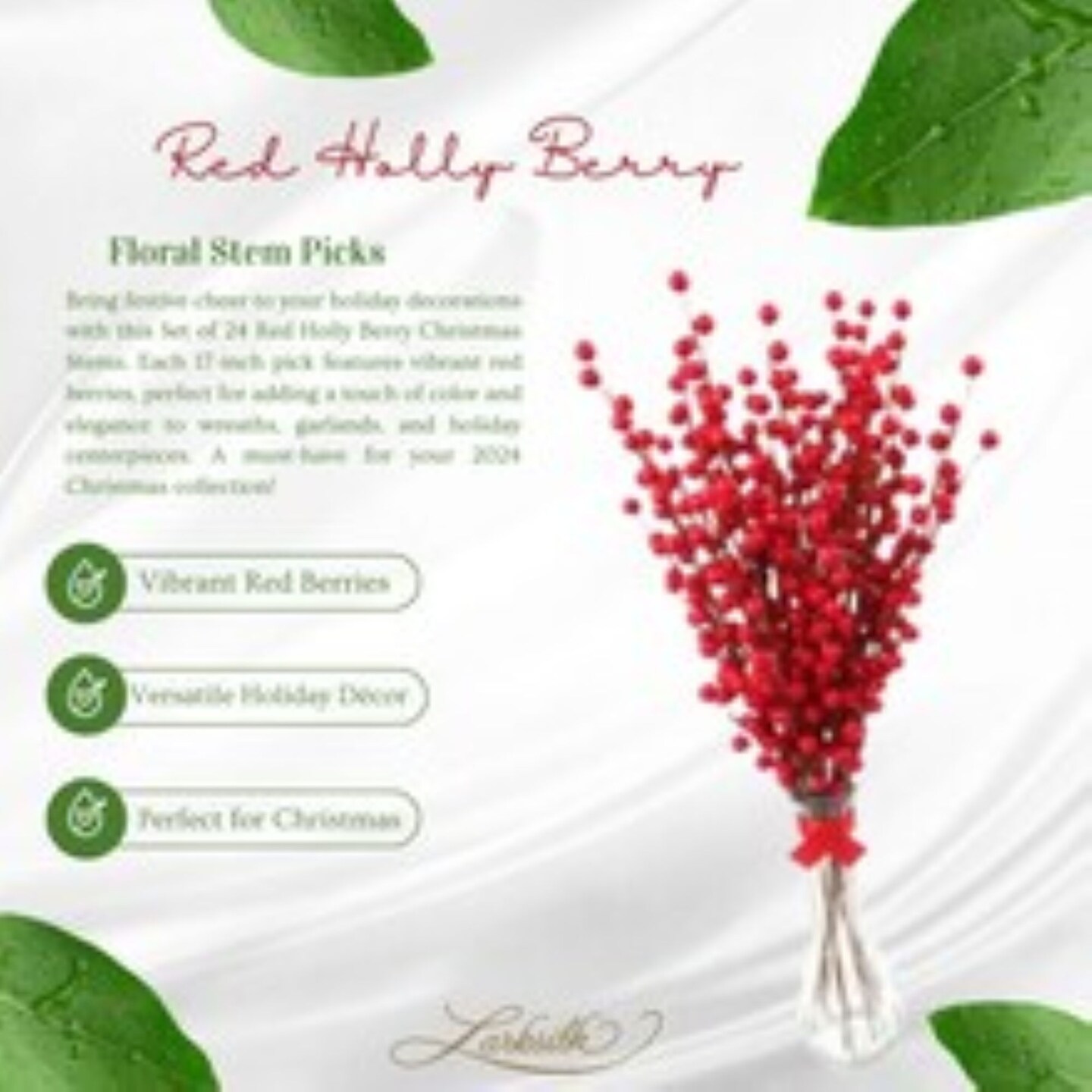 Set of 96 Red Holly Berry Christmas Stems, 17-Inch Decorative Picks for Wreaths, Garlands, and Holiday Centerpieces - 2024 Christmas Collection, Floral Home by Artificial Flowers