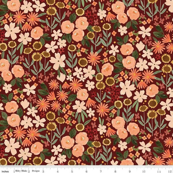 Autumn Fields in Maroon (c16341-maroon) | Happy Fall Days | Kelsey Carlson | Riley Blake