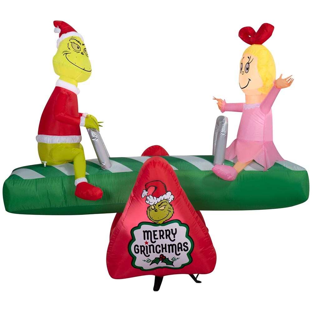 5.5&#x27; Gemmy Airblown Inflatable Animated Christmas Grinch and Cindy Lou Teeter Totter Yard Decoration 885567