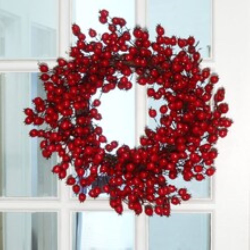 6PC All-Season 22&#x22; Vibrant Red Large Christmas Hawthorn Berry Wreath - Realistic Berries for Valentine&#x27;s Day &#x26; Front Door Accents - Indoor/Outdoor Xmas Elegance for Home &#x26; Office Decor
