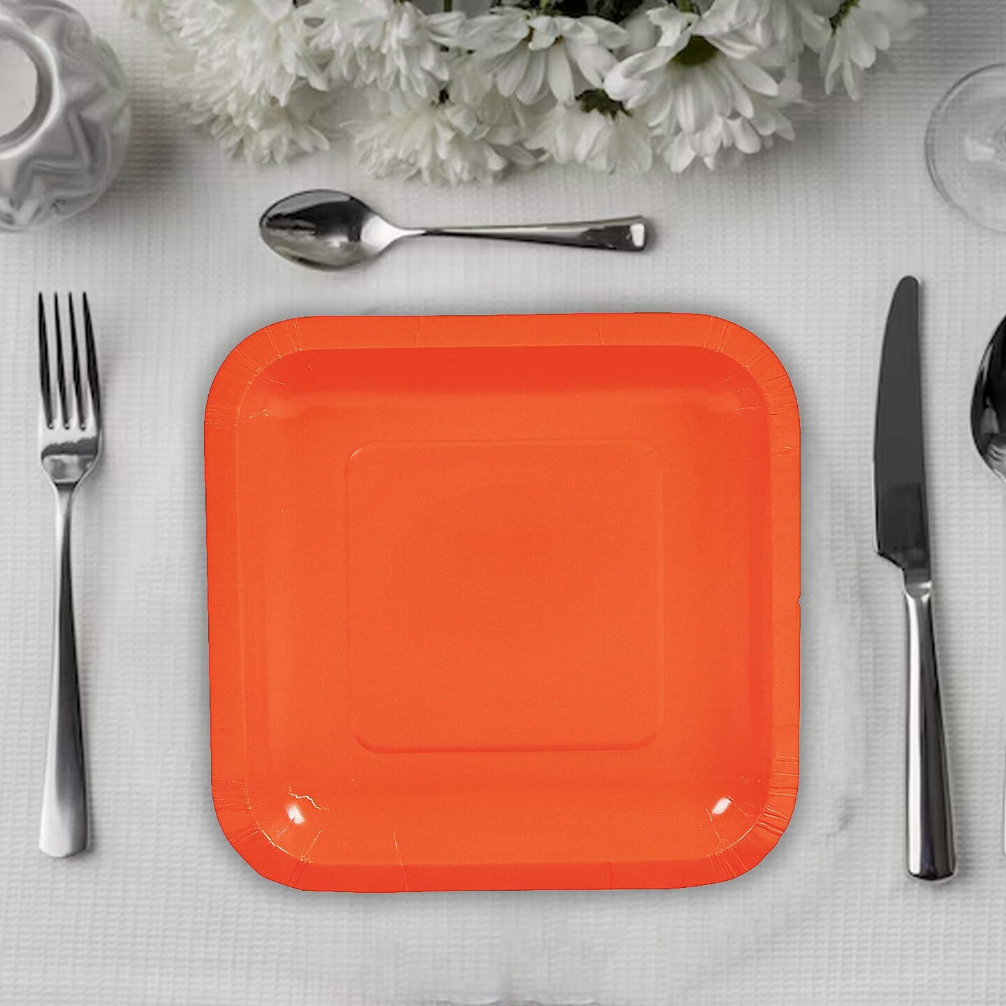 24 Count Orange Square Paper Dessert Plates for Wedding Birthday Baby Shower Party Use 7"