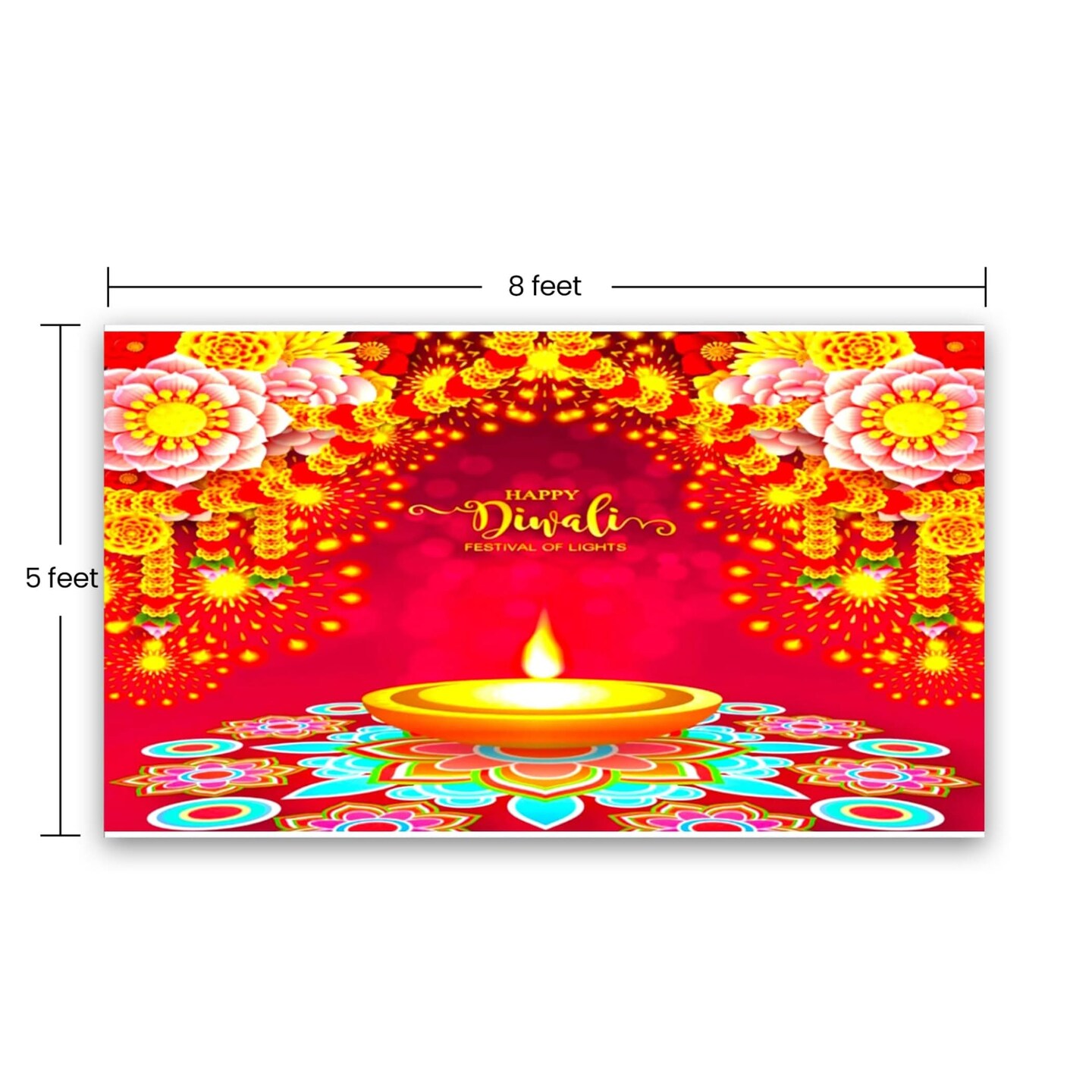 Happy Diwali Banner Indian Traditional Backdrop Cloth 5x8 Feet Indian Diwali Decor Pooja Wall Decor Indian Wall Art Photo Decor Banner Decorative Pooja Cloth Diwali Celebration
