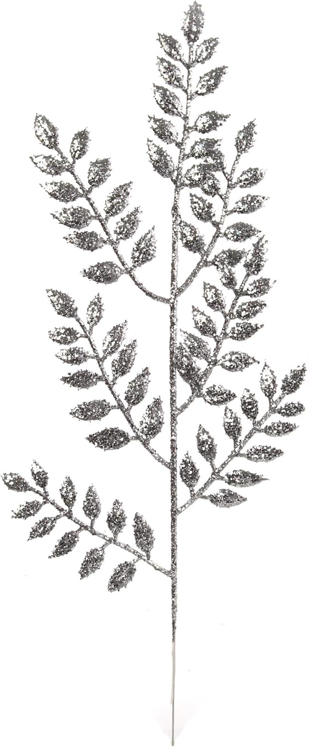 2PC Silver Glitter Ash Leaf Spray – 17" Artificial Christmas Tree Picks