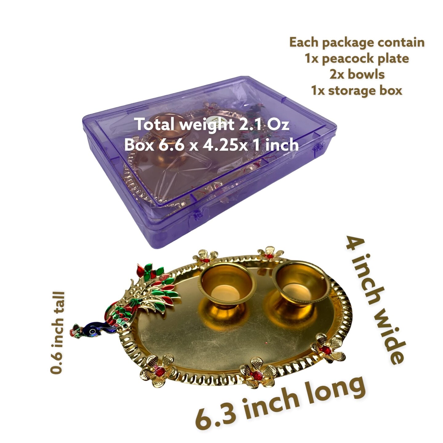 Pack of 6 Decorative Peacock Pooja Thali Gold Plated Indian Pooja Thali Haldi Kumkum Platter Ganesh Pooja Teej Diwali Favor Thali Stylish Temple Decor Gift
