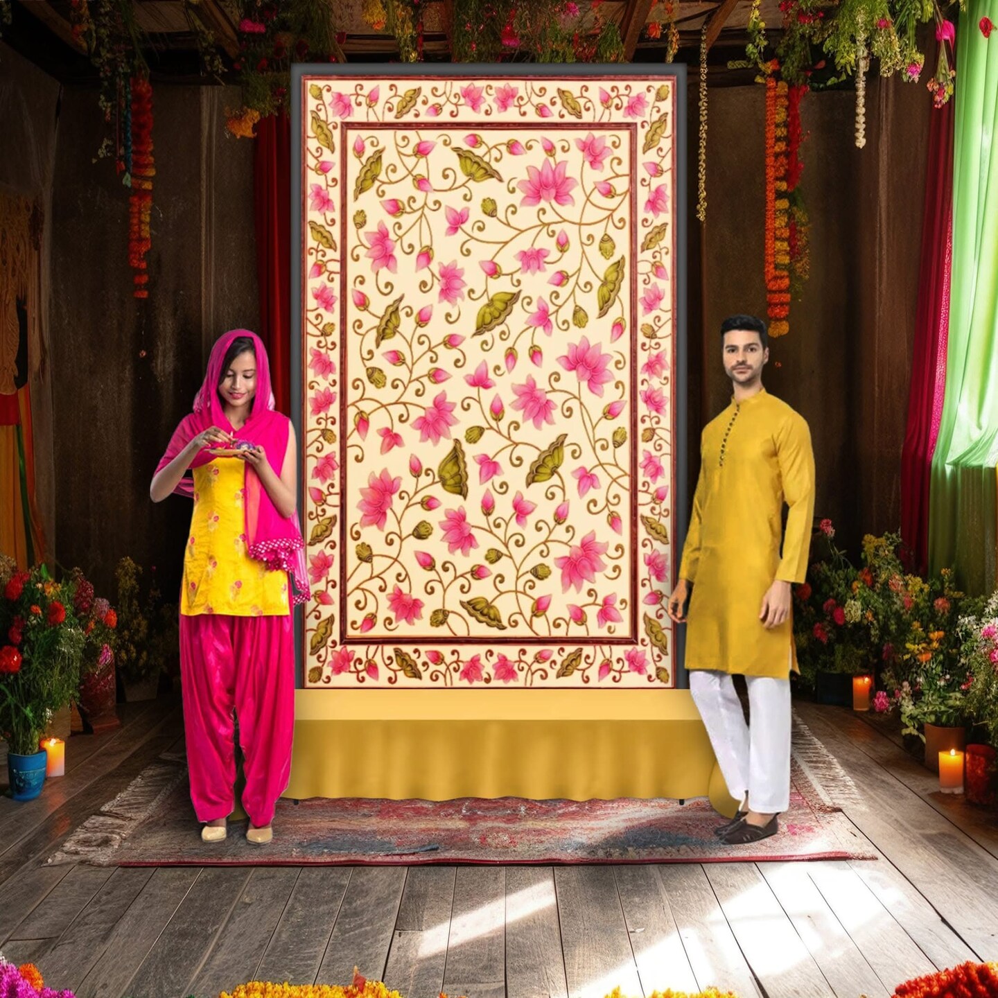 Flower Design Backdrop, Lotus Wedding Decoration, Pooja Backdrop Decoration, Indian Backdrop, Indian Decorations,housewarming Decor, Traditional Backdrop, Pooja Decoration