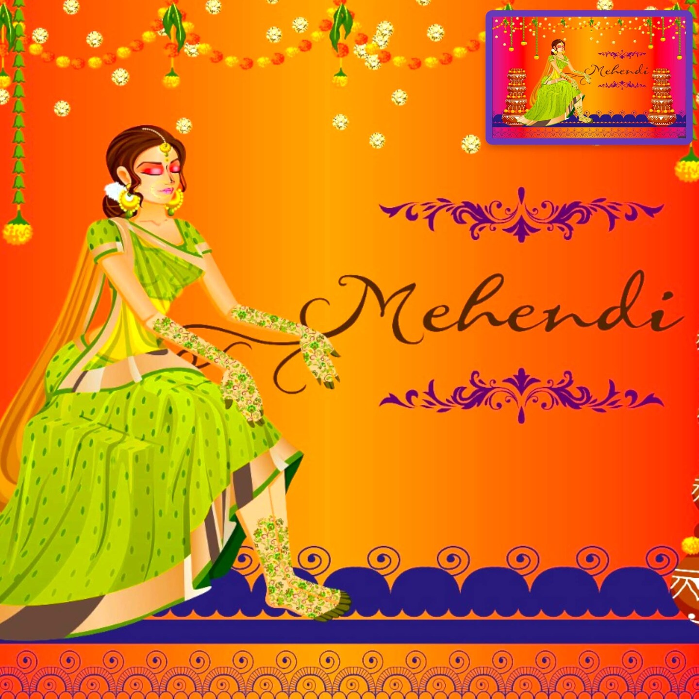 Mehendi Ceremony Backdrop Indian Traditional Cloth 5x8 Feet Backdrop Mehendi Banner Indian Wall Art Photo Decor Banner Indian Wedding Backdrop Decorative Mehendi Stage Cloth