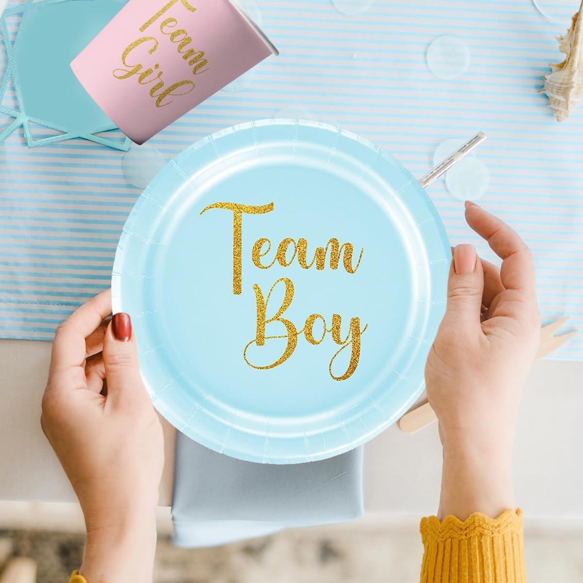120Pcs Baby Gender Reveal Party Supplies Team Boy or Girl Paper Plates (Team Boy Or Girl)