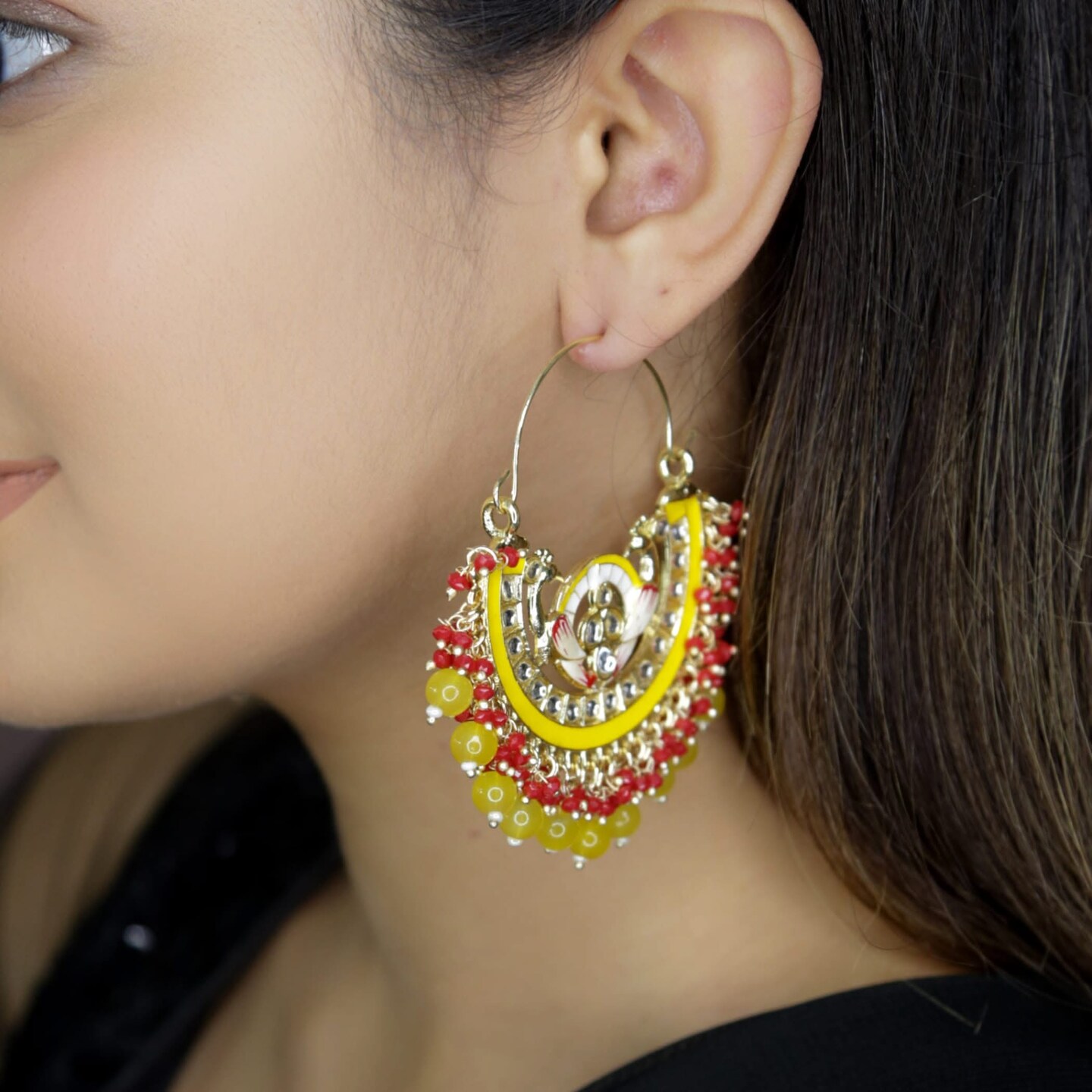 Oversized/ Big Indian Peacock Earrings for Women - Indian Jhumka Earrings for Women Chandbali Earring Kundan Pearl Hoop Earring in Golden Tone Bollywood Style Dangle Earring Jewelry for Bride Gift for Her