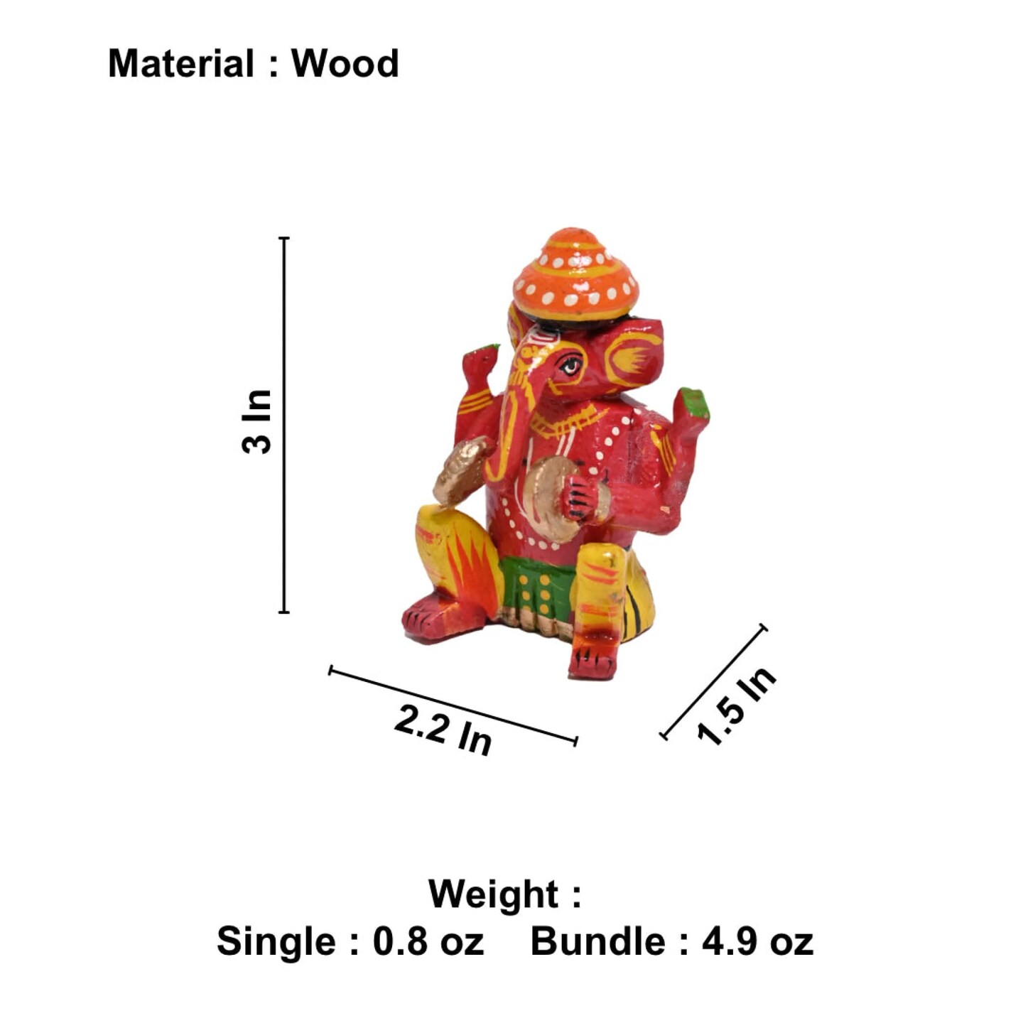 Set of 6 Wooden Musician Ganesha Design Statue Hand Painted Lord Ganesh Sculpture with Musical Instrument Ganpati Figurine for Gift Hindu God Idol Murti for Good Luck &#x26; Success (3 Inches)