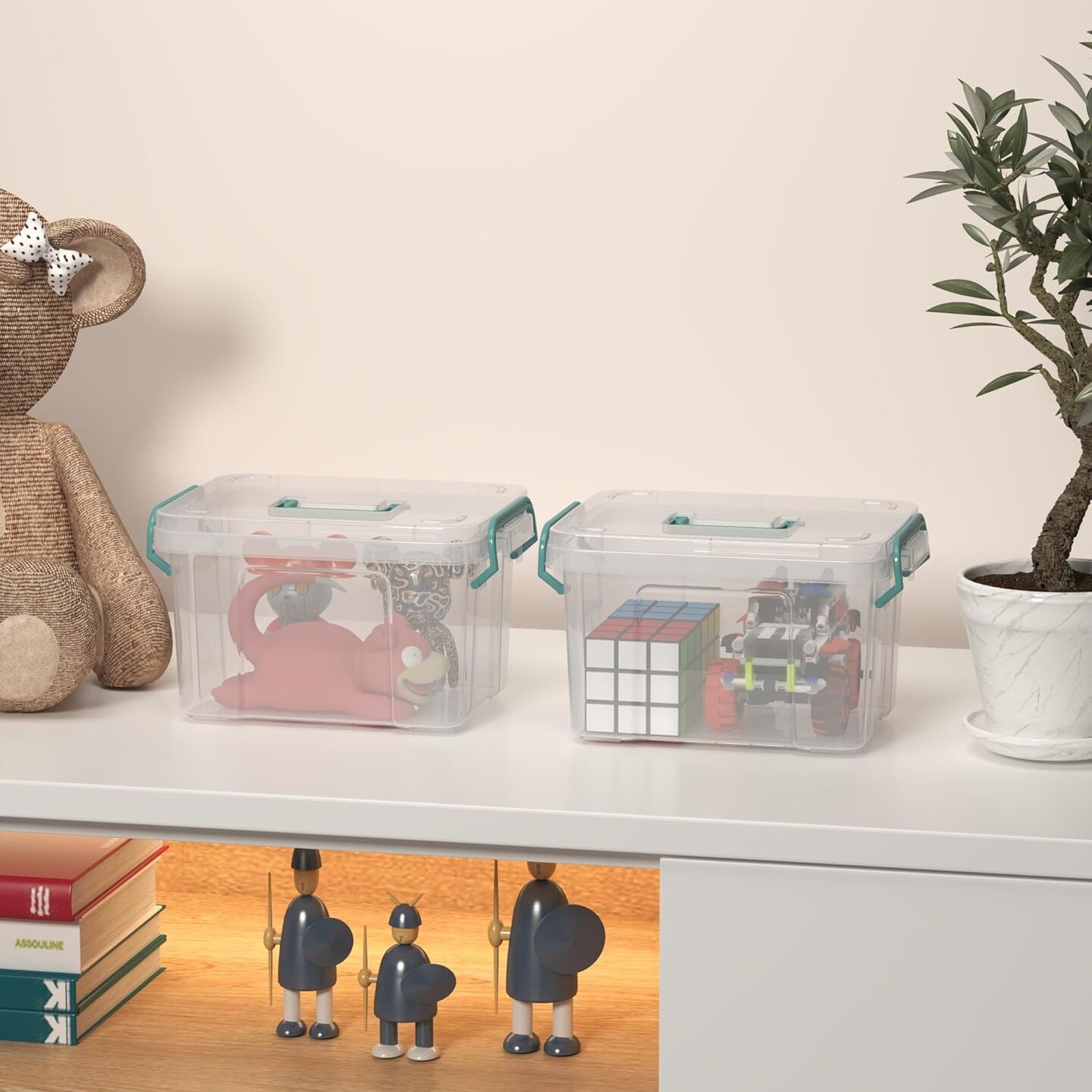 7 Pack Small Plastic Storage Bins with Lids,