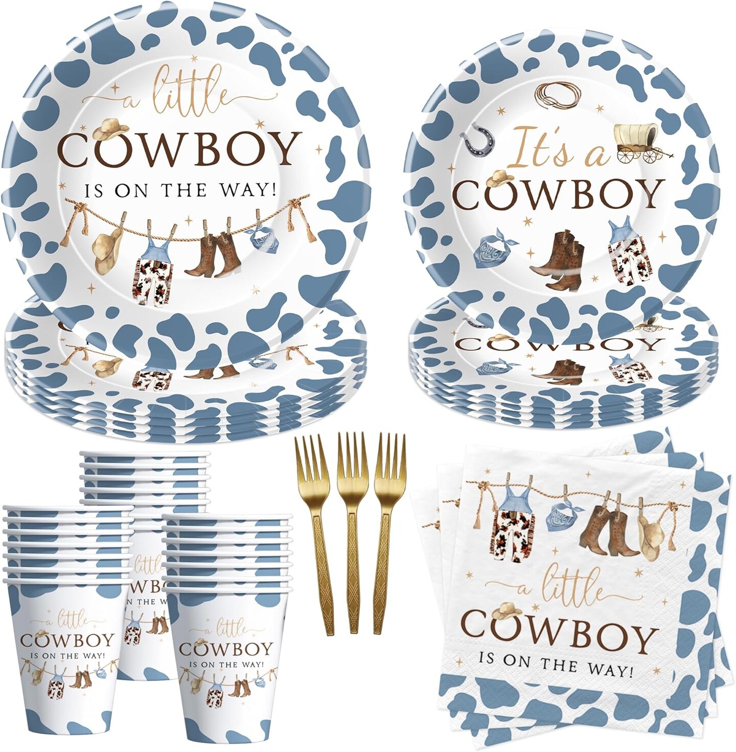 Serves 24-Western Cowboy Baby Shower Decorations Tableware (Multicolor)