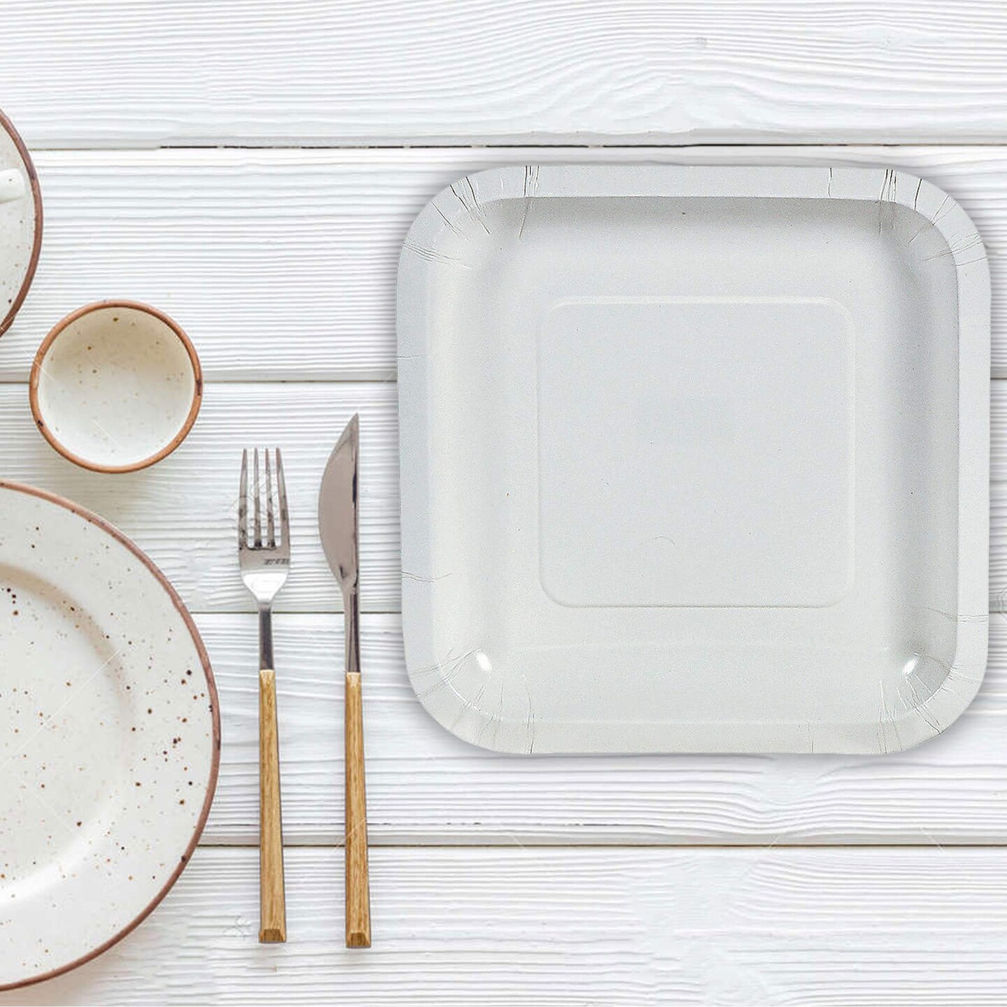 24 Count White Square Paper Dessert Plates for Parties Weddings Baby Showers 7 Inch