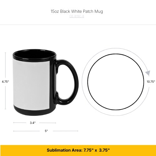 Craft Express 6 Pack 15oz Black Sublimation Mug with White Patch