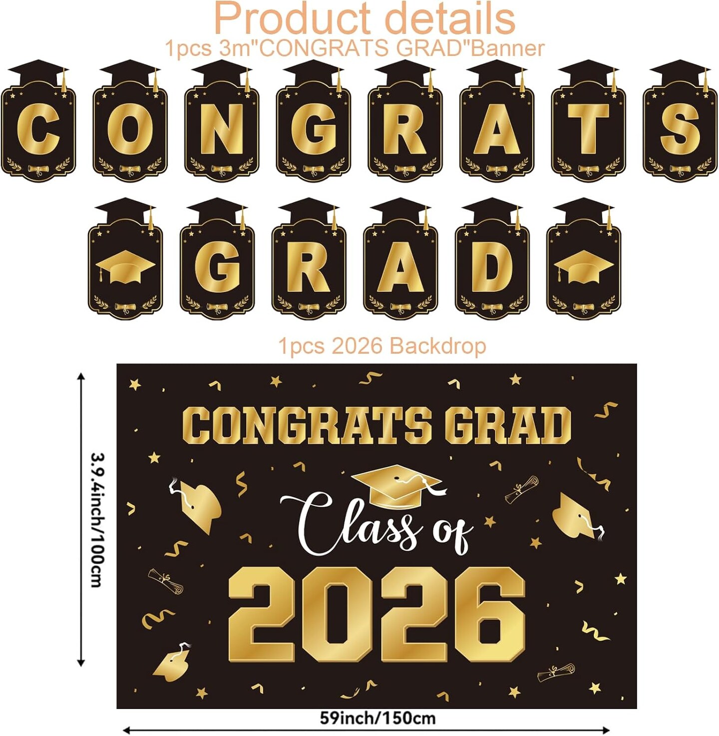Graduation Decorations 2026 Gold Themed Set Class of 2026 Congrats Grad Banner Balloons Honeycomb & Streamers Kit Graduation Party Decorations for School and College Celebrations