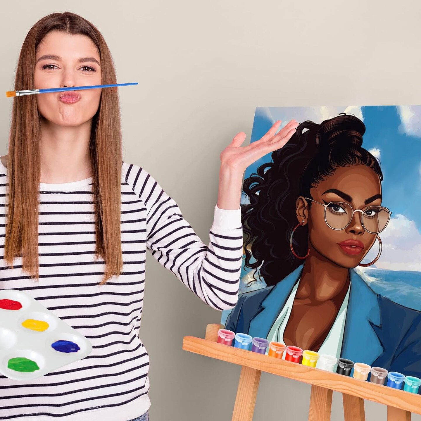 72PCS Sip and Paint Kit for Adults – 12 Sets Pre-Drawn 8x10 Canvas Painting Party Kit with Paints, Brushes, Easels & Palettes – DIY Couples Paint Night, Date Night, Virtual Paint Party & Event Supplies