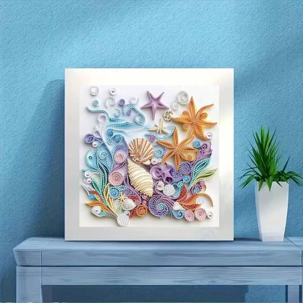 Shell Starfish Diamond Art Kits for Adults,DIY Specail Shape Diamond Painting Kit for Adult Beginners, 5D Diamond Painting Crystal Rhinestones Art, Home Wall Decor 12 x 12inch