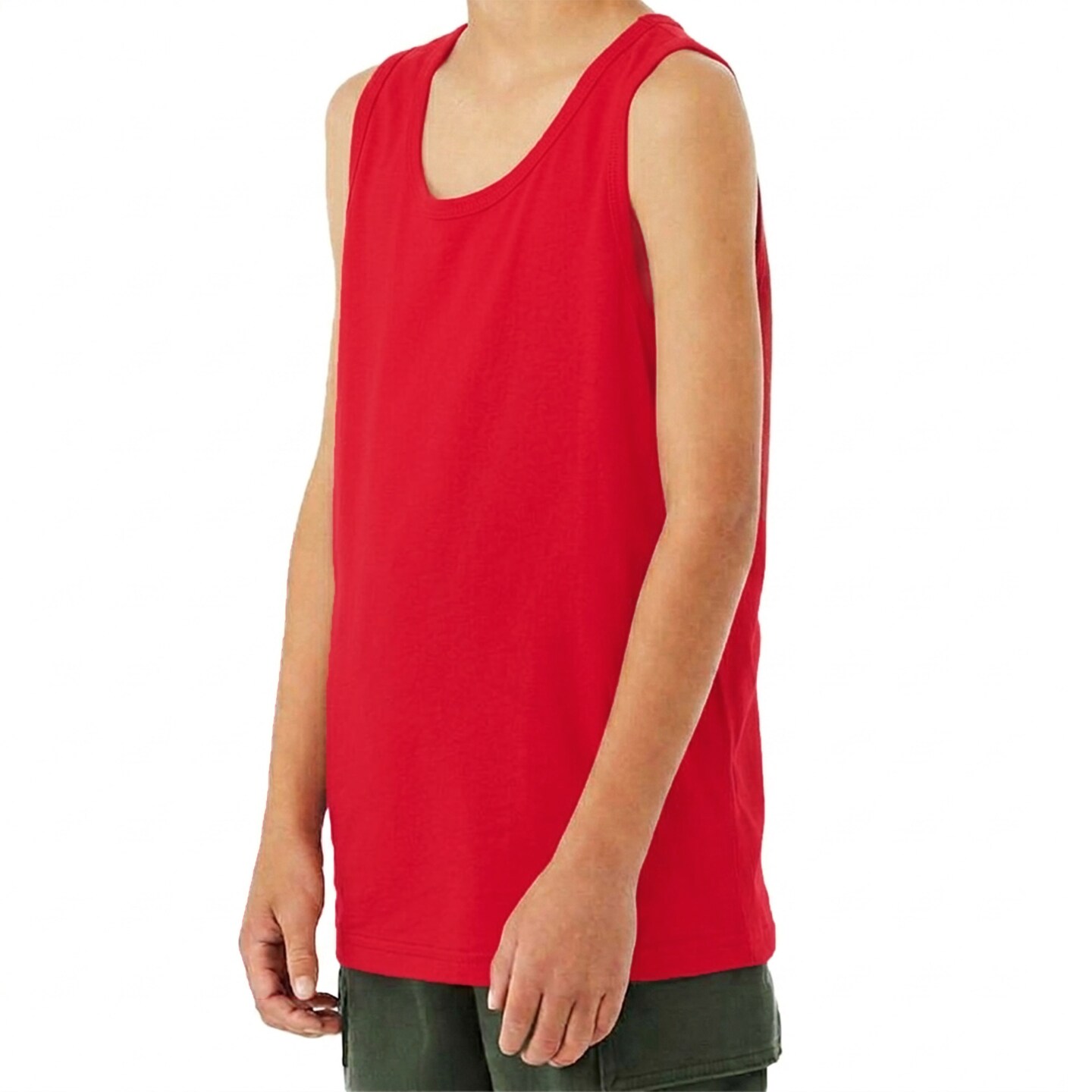 BELLA + CANVAS Youth Cotton Jersey Tank Top, Retail Fit Sleeveless Tee for Custom Printing, Side Seams, Navy & Red, S–L