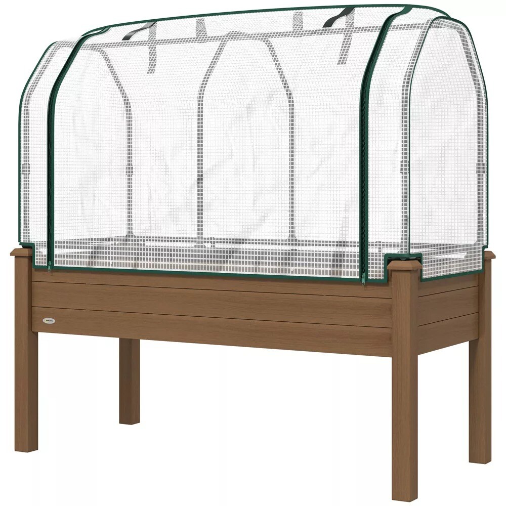 Outdoor Wooden Raised Garden Bed with PE Greenhouse Cover
