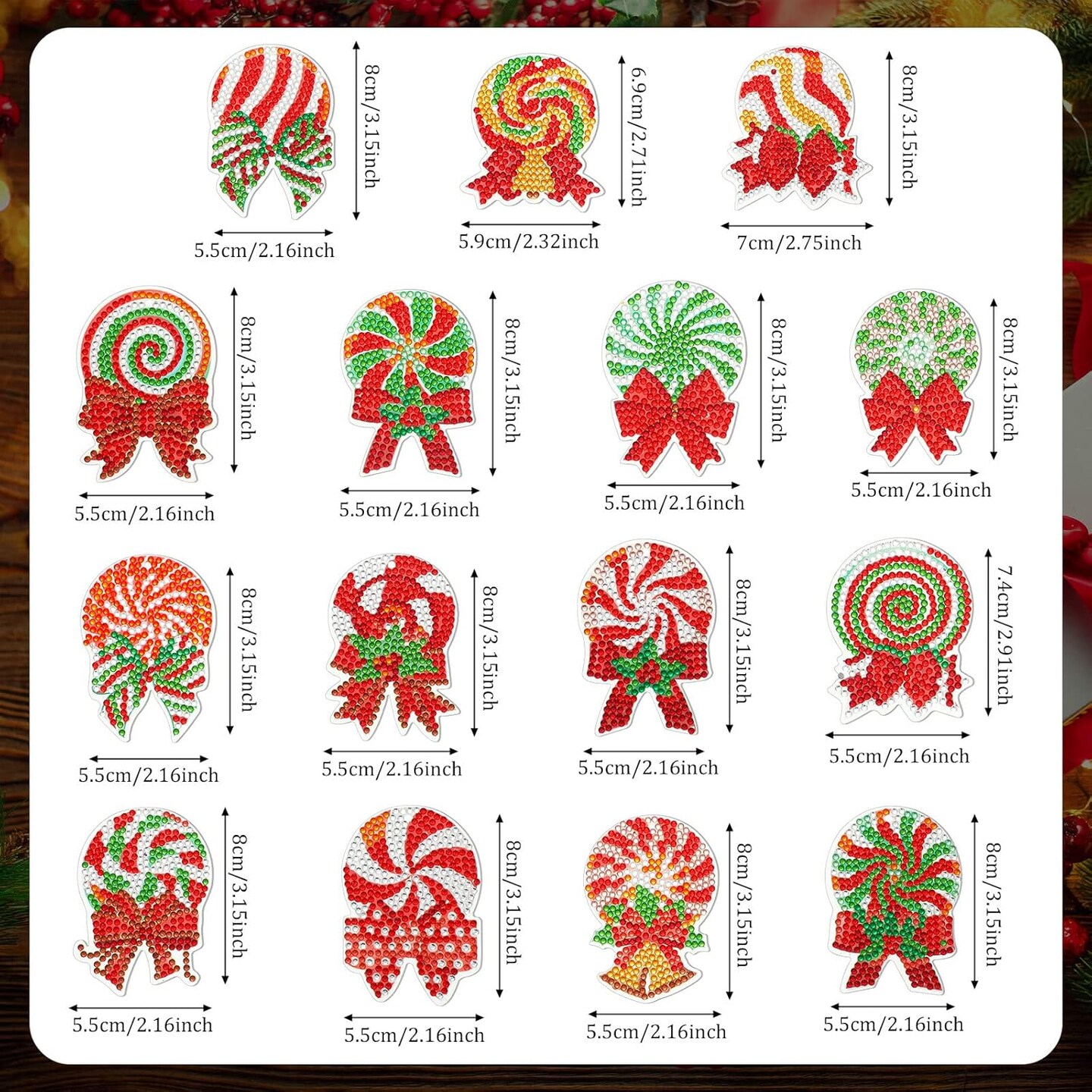 15-Piece Christmas Diamond Painting Keychains & Ornaments – 5D DIY Hot Cocoa Candy Diamond Art, Holiday Crafts for Kids