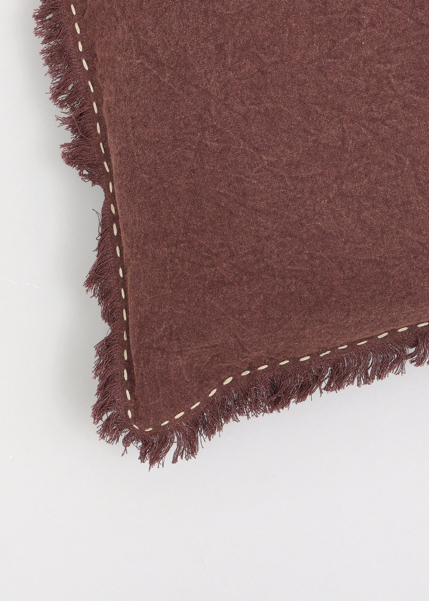 Stonewashed Linen Throw Pillow with Handworked Edges &#x26; Fringe - 22&#x22; x 22&#x22;