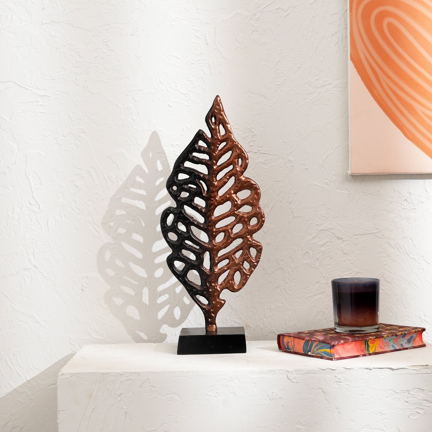 Ornate Gold Aluminum Leaf Table Sculpture on Black Base –17.5" Elegant Décor Accent