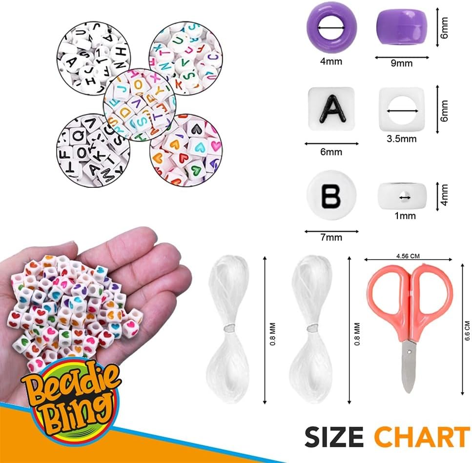 3200 Pcs 6 * 9mm Pony Beads Bulk in 96 Colors - Friendship Bracelet Making Kit with 2400 Plastic Beads & 800 Letter Beads in 4 Storage Boxes with 2X Strings & Scissor