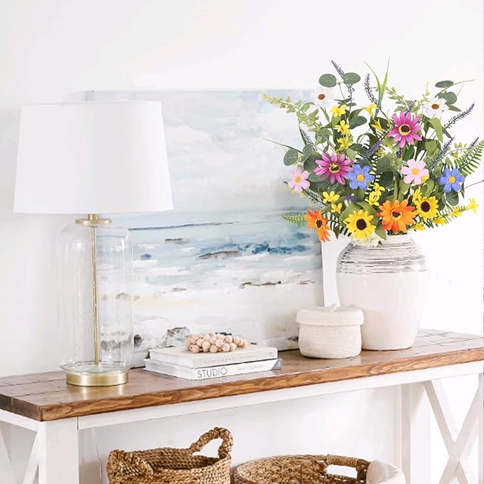 2 Bundles Artificial Daisy Flowers Fake Silk Spring Flowers Colorful Flowers Fake Wildflowers Bouquet for Home Indoor Table Vase Wedding Party Decor (20in)