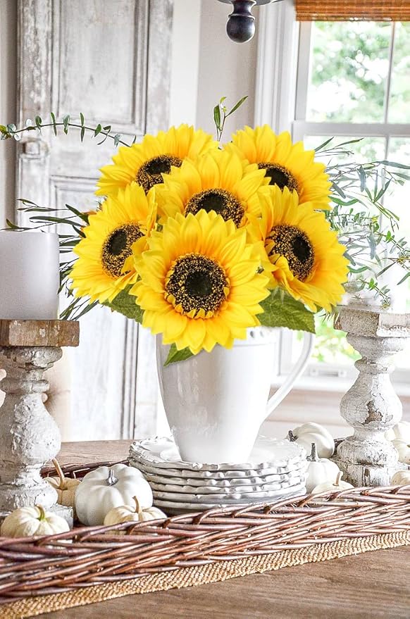 Large Sunflowers Artificial Flowers 9&#x22; Full Bloom Long Stem Artificial Sunflower 33&#x22; Tall Sun Flowers Giant Silk Sunflowers with Stem Fake Sunflower Floral Arrangement for Home Wedding Decoration