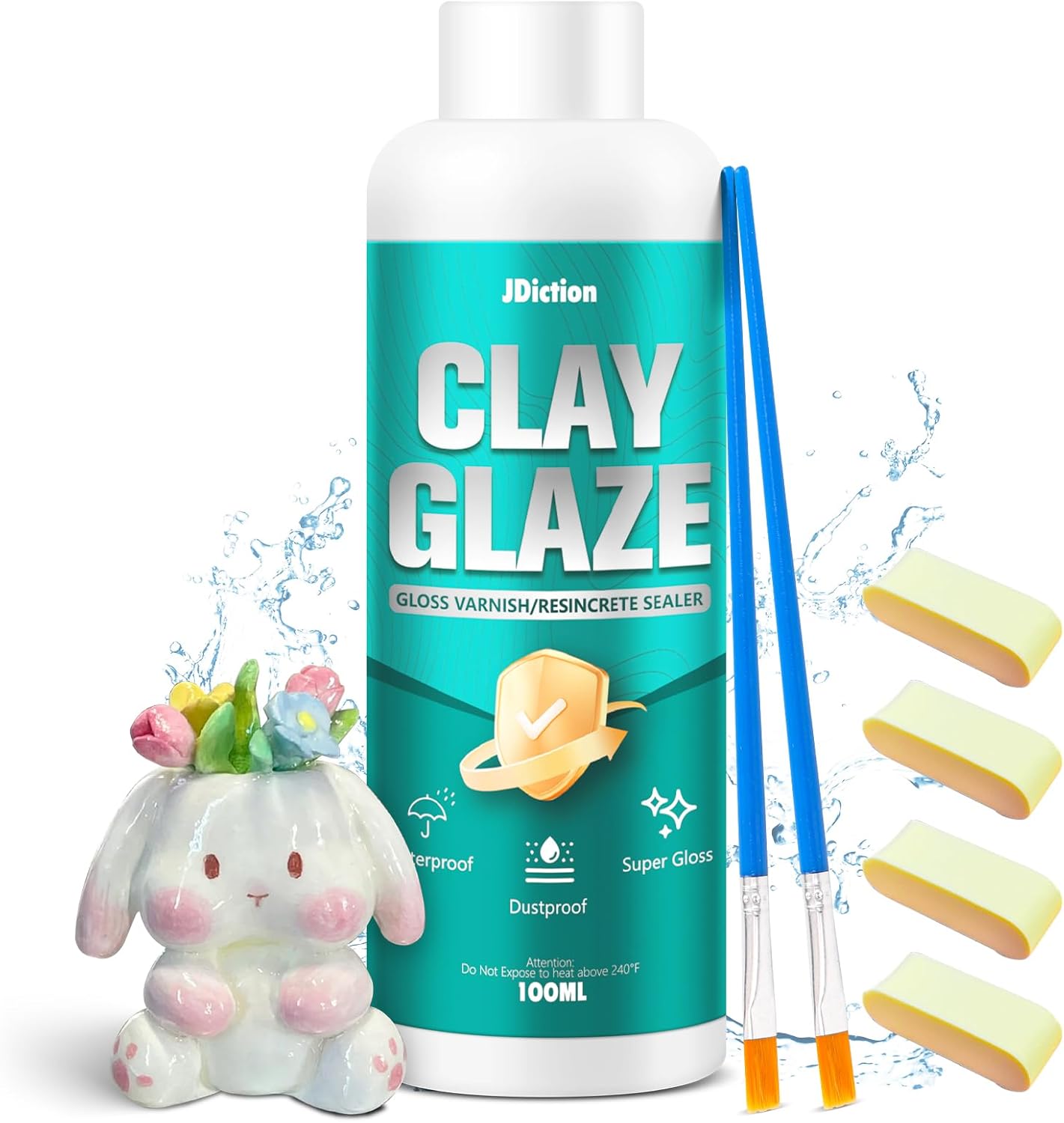 Air Dry Clay Varnish, 100ML Clay Varnish for Air Dry Clay Glaze, ResinCrete Sealer, Varnish for Pottery&#x26;Acrylic Paint, Waterproof &#x26; Stain &#x26; Resistant, Design for Air Dry Clay Pottery (Gloss)