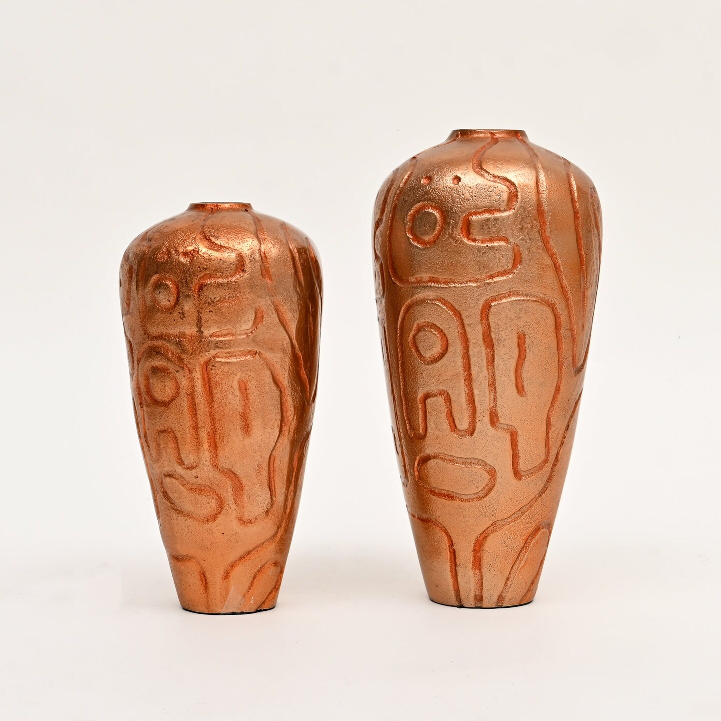 Decorative Aluminum Vases with Antique Copper Finish &#x2013; Set of 2