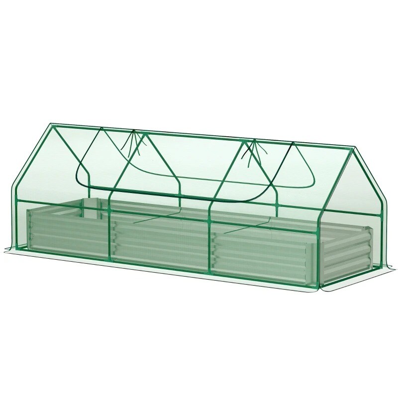 8.6ft Galvanized Raised Garden Bed with Mini Greenhouse Cover