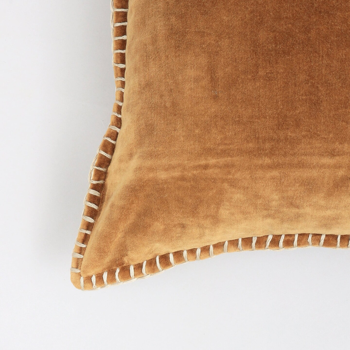 Stonewashed Cotton Velvet Throw Pillow with Decorative Handstiched Edges - 19&#x22;x 19&#x22;