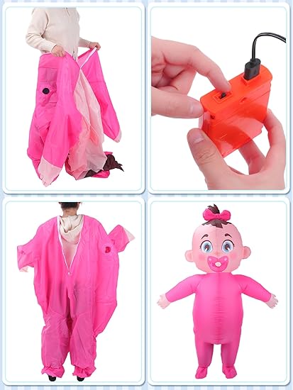 2 Pcs Giant Inflatable Baby Costume 96 Inch Gender Reveal Ideas Boy and Girl Blow Costume Outfit for Adult Baby Shower Gender Reveal Party Halloween Christmas Cosplay Supplies